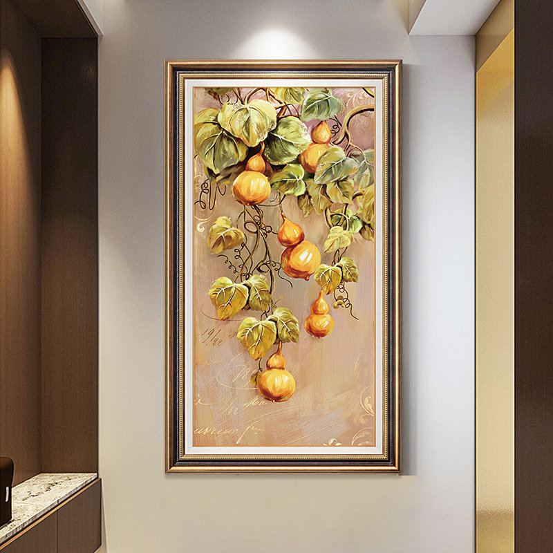 网红美式轻奢入户玄关装饰画欧式竖版走廊壁画新中式葫芦五福临门