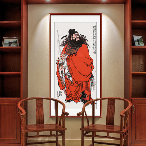 网红天师钟馗玄关装饰画钟魁神像画像镇宅中堂镇邪伏魔图国画壁画