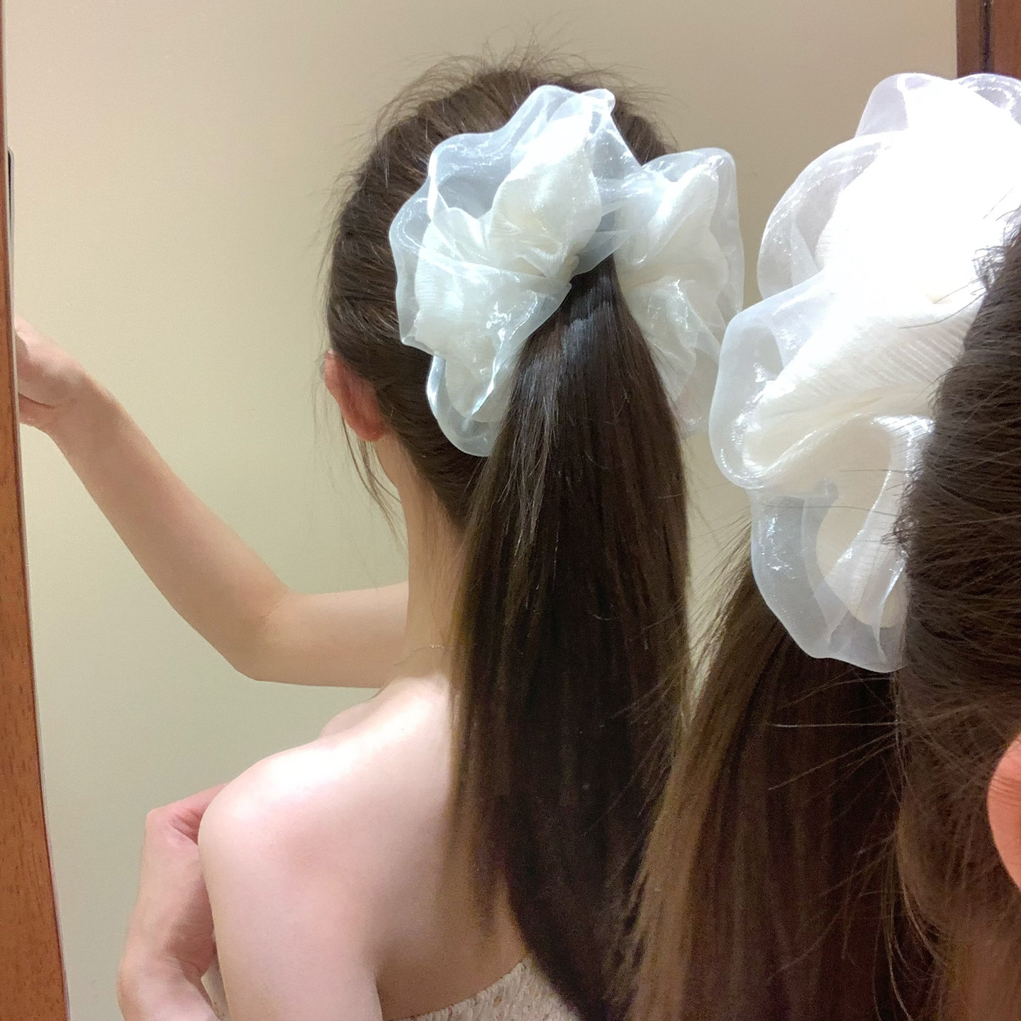 超仙泡泡条纹褶皱马尾香蕉夹抓夹