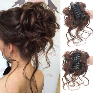 鸡窝头假发抓夹大号卷发慵懒风真发发夹子女后脑勺丸子头头花发饰