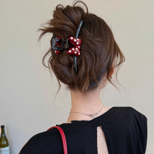 法国LastKiss黑色波点蝴蝶结抓夹女高级感大号鲨鱼无痕后脑勺发夹