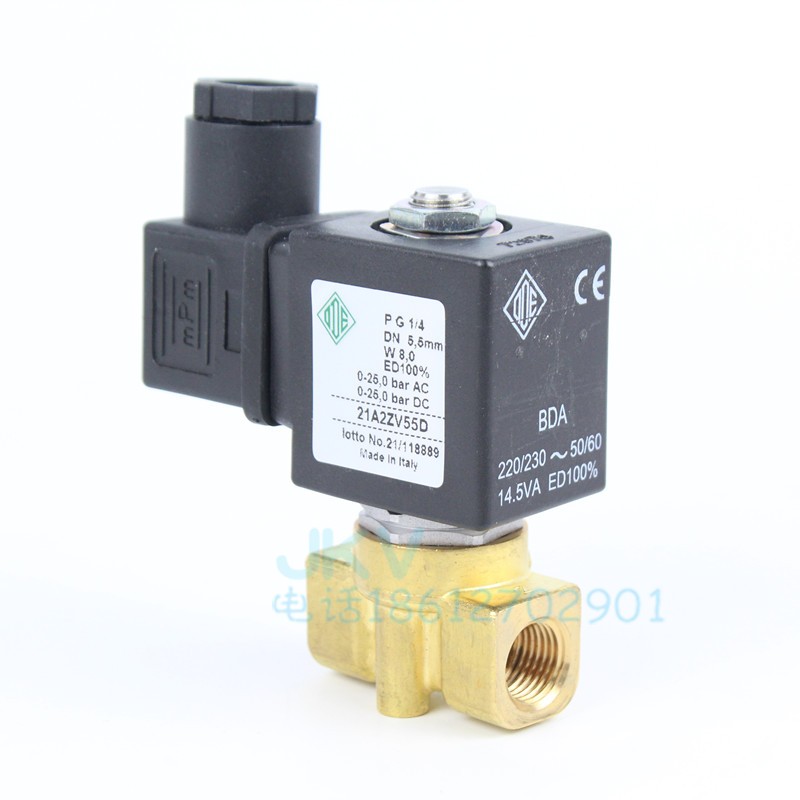 意大利ode进口电磁阀两通黄铜丝扣 21A2ZV55D常开 12v AC220V现货