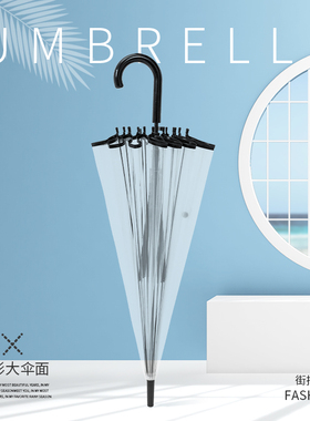 16骨透明雨伞网红女高颜值ins风自动学生大号白色拍照定制长柄伞