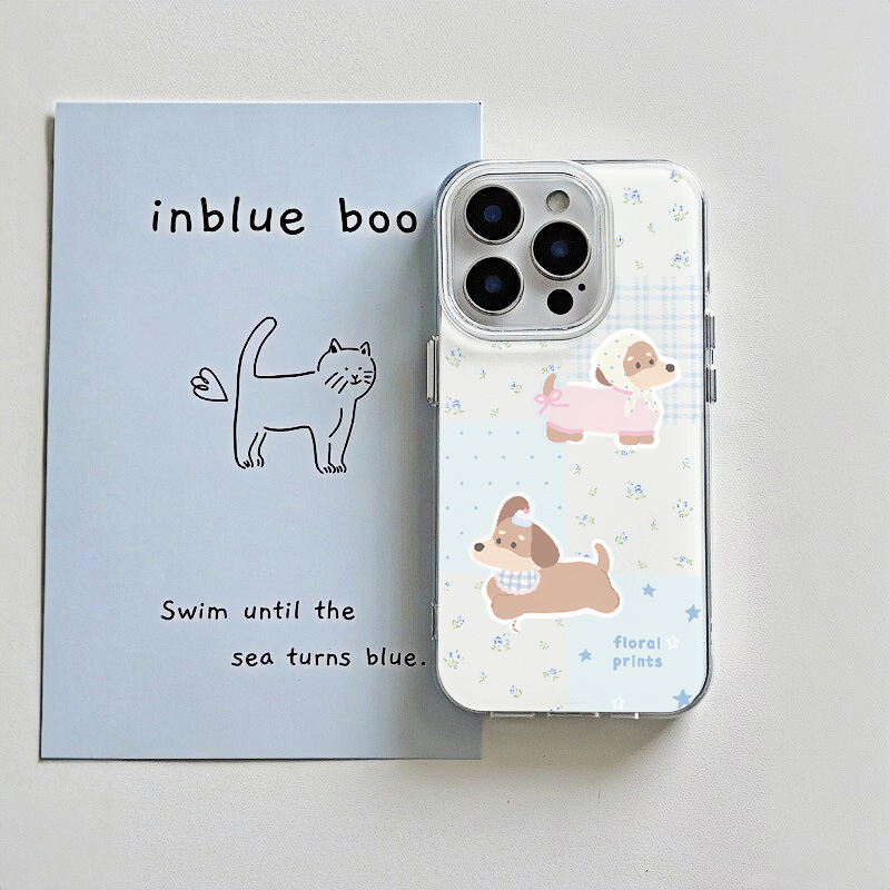 拼接格纹碎花腊肠狗手机壳