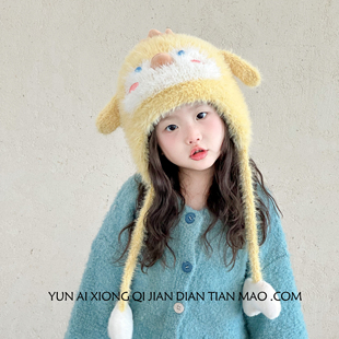 女童帽子2025秋冬婴儿男宝宝毛绒帽子围巾一体保暖护耳针织帽加绒