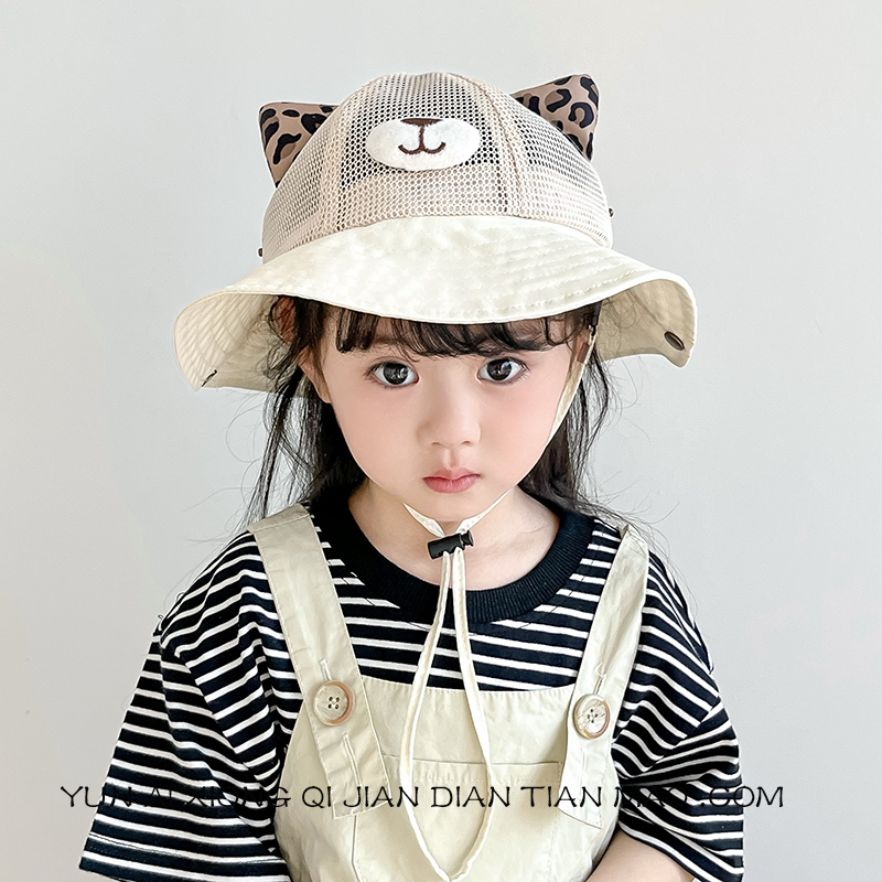 婴儿帽子夏季遮阳可爱猫咪网透气宝宝渔夫太阳幼儿男女童防晒出游