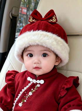 宝宝红色帽子婴儿周岁帽喜庆秋冬款婴幼儿地主帽小月龄抓周瓜皮帽