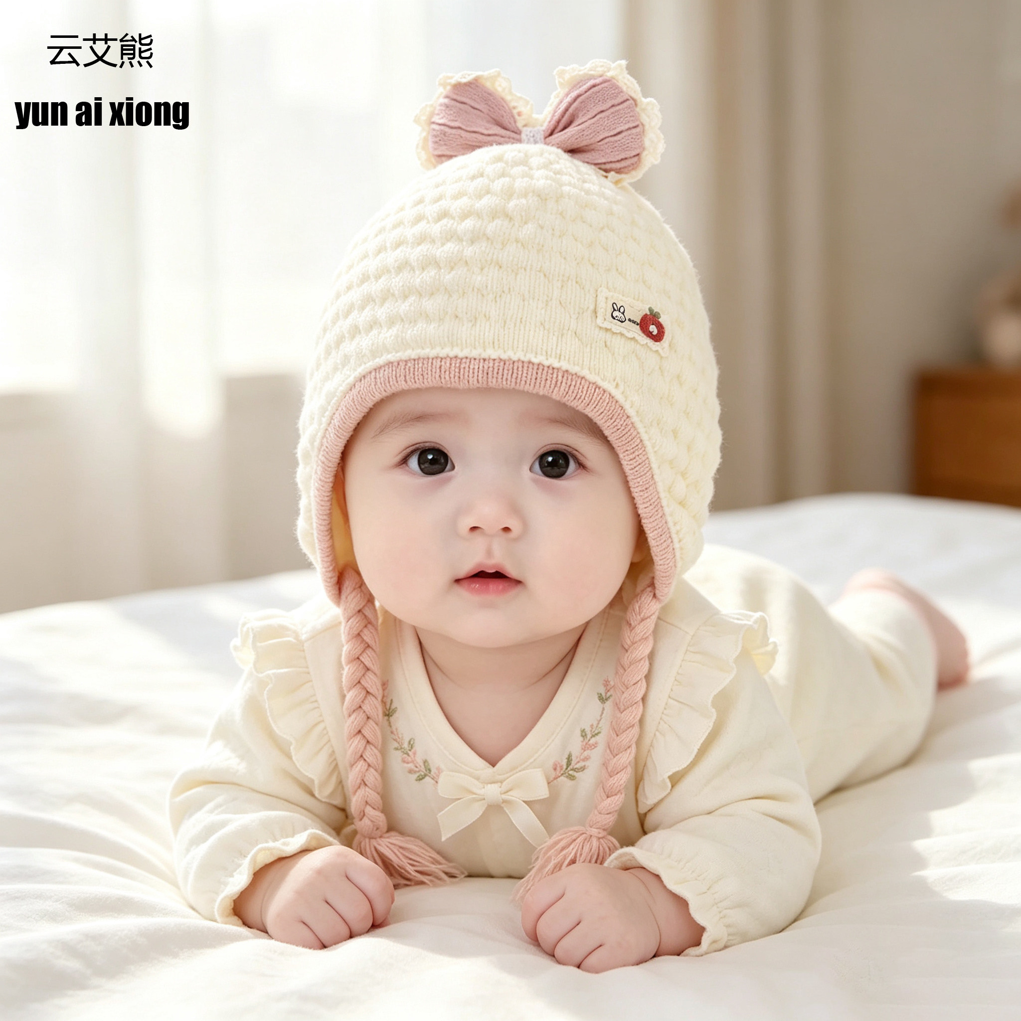 云艾熊秋冬婴儿女宝毛线假发辫帽图片
