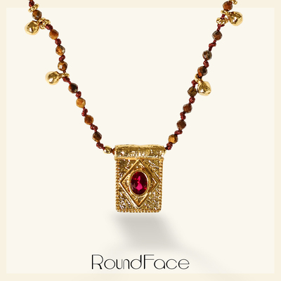 RoundFace卷轴系列2026新款高级感红体镶项链复古生日礼物送女友