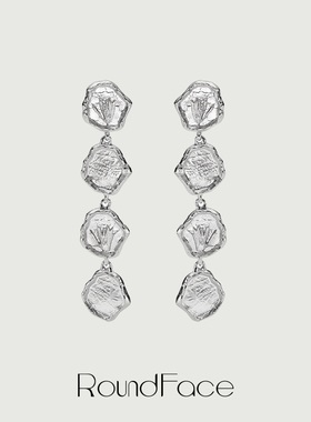 特卖品RoundFace 24SS金属串链轻奢小众设计师耳环银色长款气质