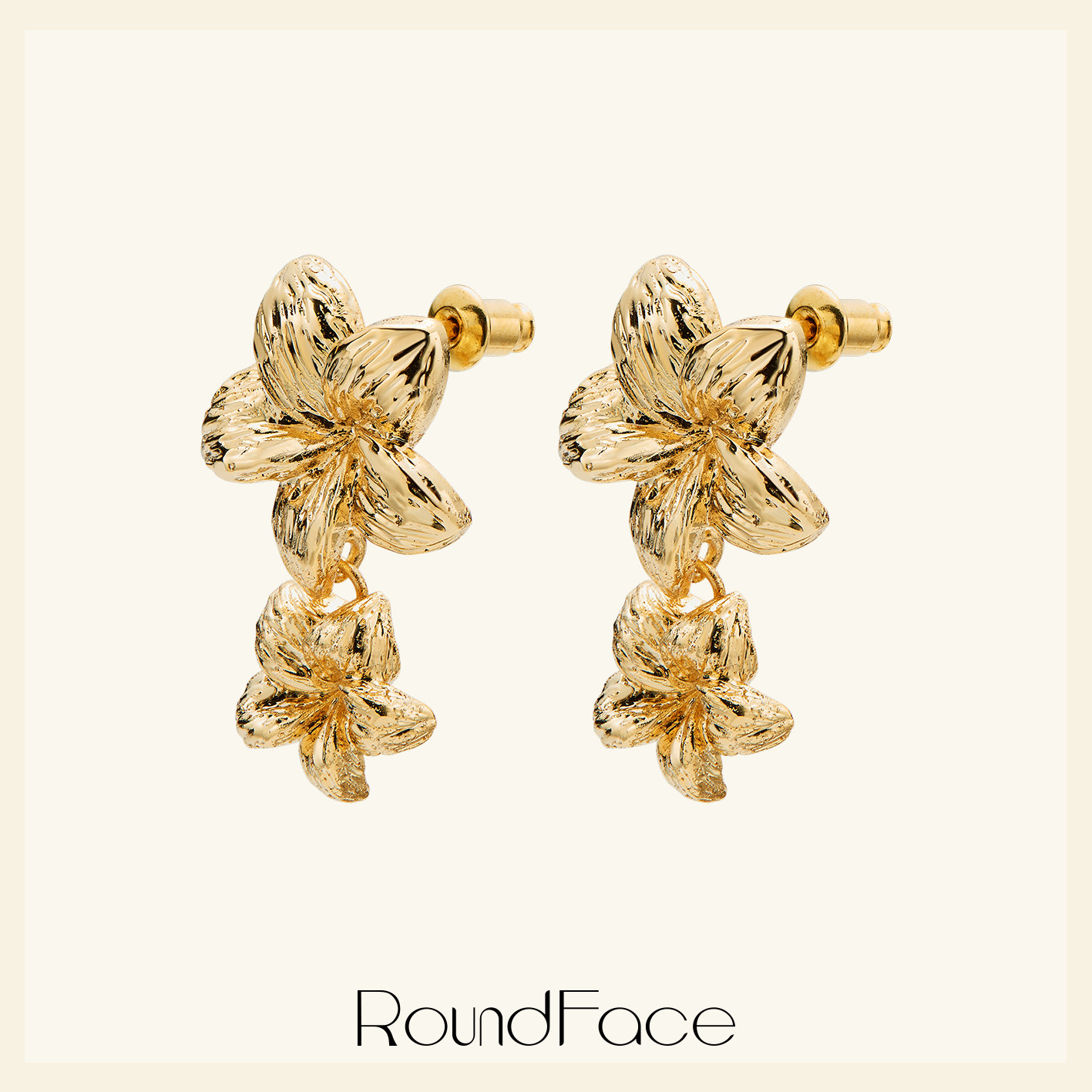 特卖款RoundFace 夏日系列金色双花造型吊坠耳饰气质轻奢耳钉礼物