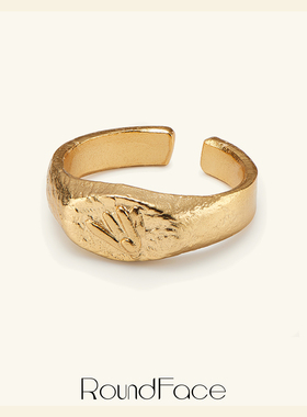 特卖品RoundFace 圆脸原创设计简约浮雕造型金色戒指高级感小众女