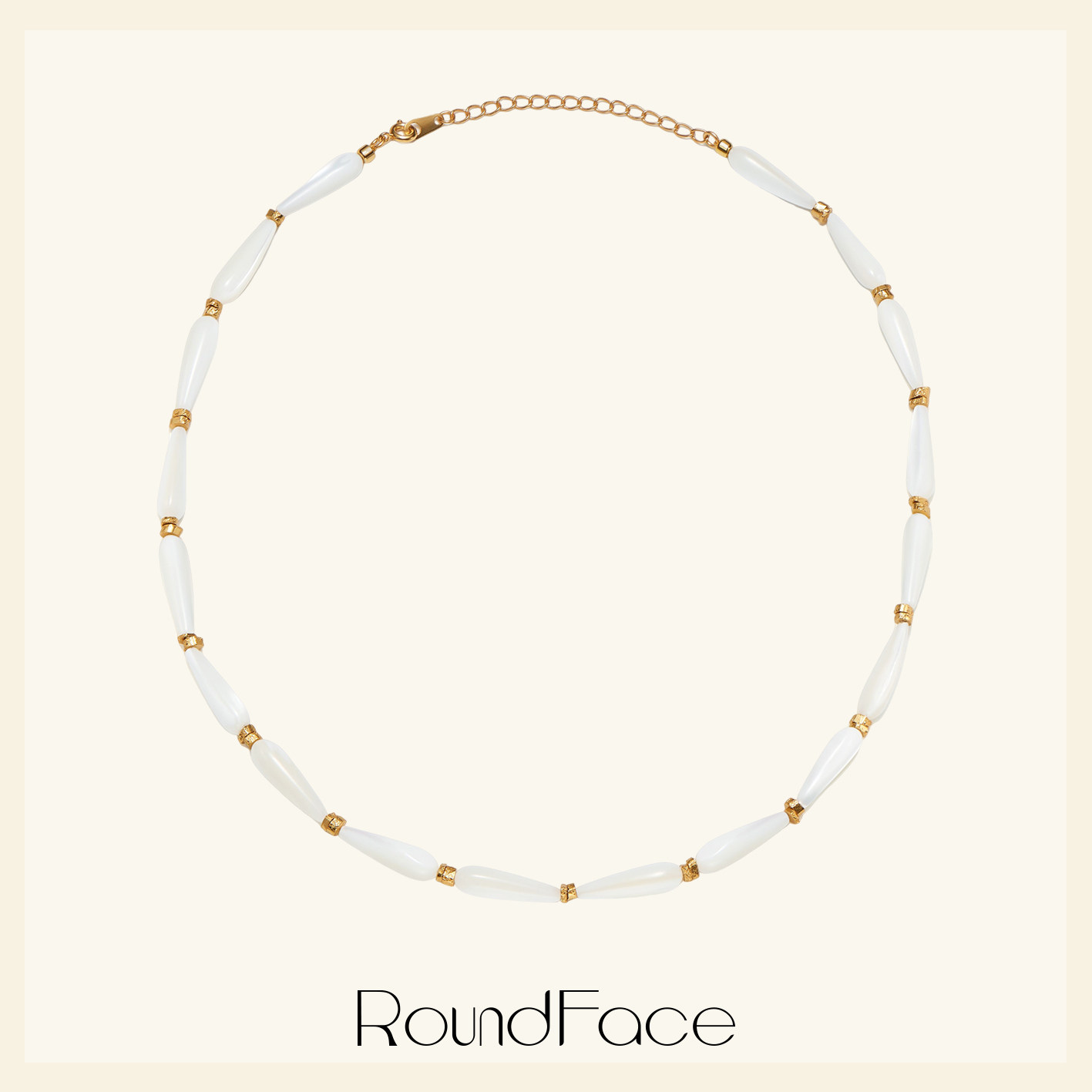 RoundFace 24SS 白色贝母拼手工金属肌理百搭高级感项链