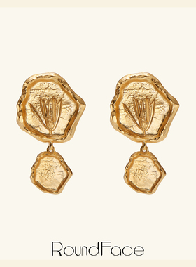 特卖品RoundFace圆脸设计浮雕耳环夸张款高级耳环法式复古纯手工