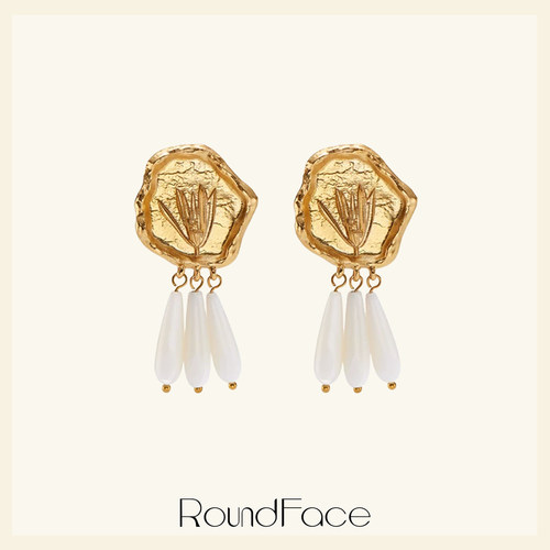 RoundFace24SS金属贝母拼接耳环