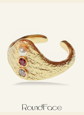 RoundFace灵药系列⾦⾊银色极简戒指⽴体⼿⼯礼物