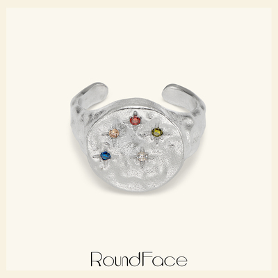 RoundFace2026新品金银浮雕宽戒镶钻复古法式戒指轻奢高级礼物