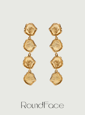 特卖品RoundFace24SS金属串链轻奢小众设计师耳环金色气质