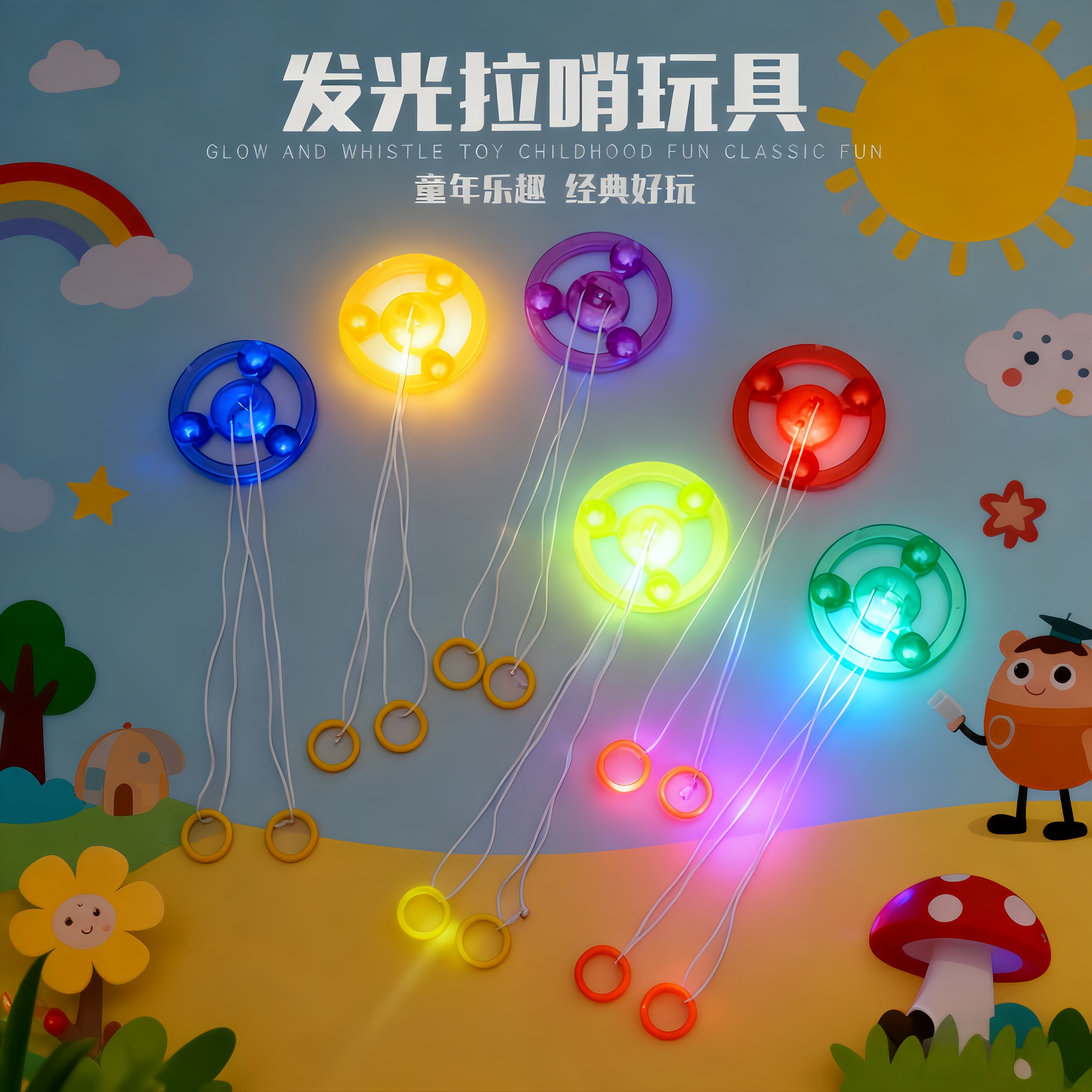 发光小物件发光玩具儿童拉绳风火轮拉哨拉响创意怀旧地摊小玩具