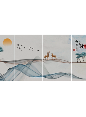 禅意水墨画客厅玻璃贴防窥