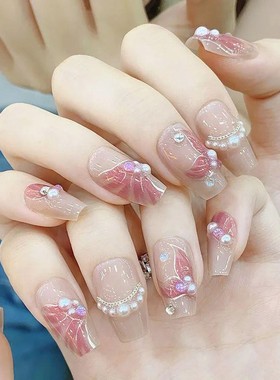 24Pcs False Nails Coffin Almond Artificial Fake Nails with g