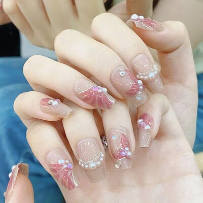 24Pcs False Nails Coffin Almond Artificial Fake Nails with g