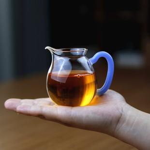 迷你150ml一人饮分茶器耐高温玻璃紫粉色手柄茶海 单个小口公道杯