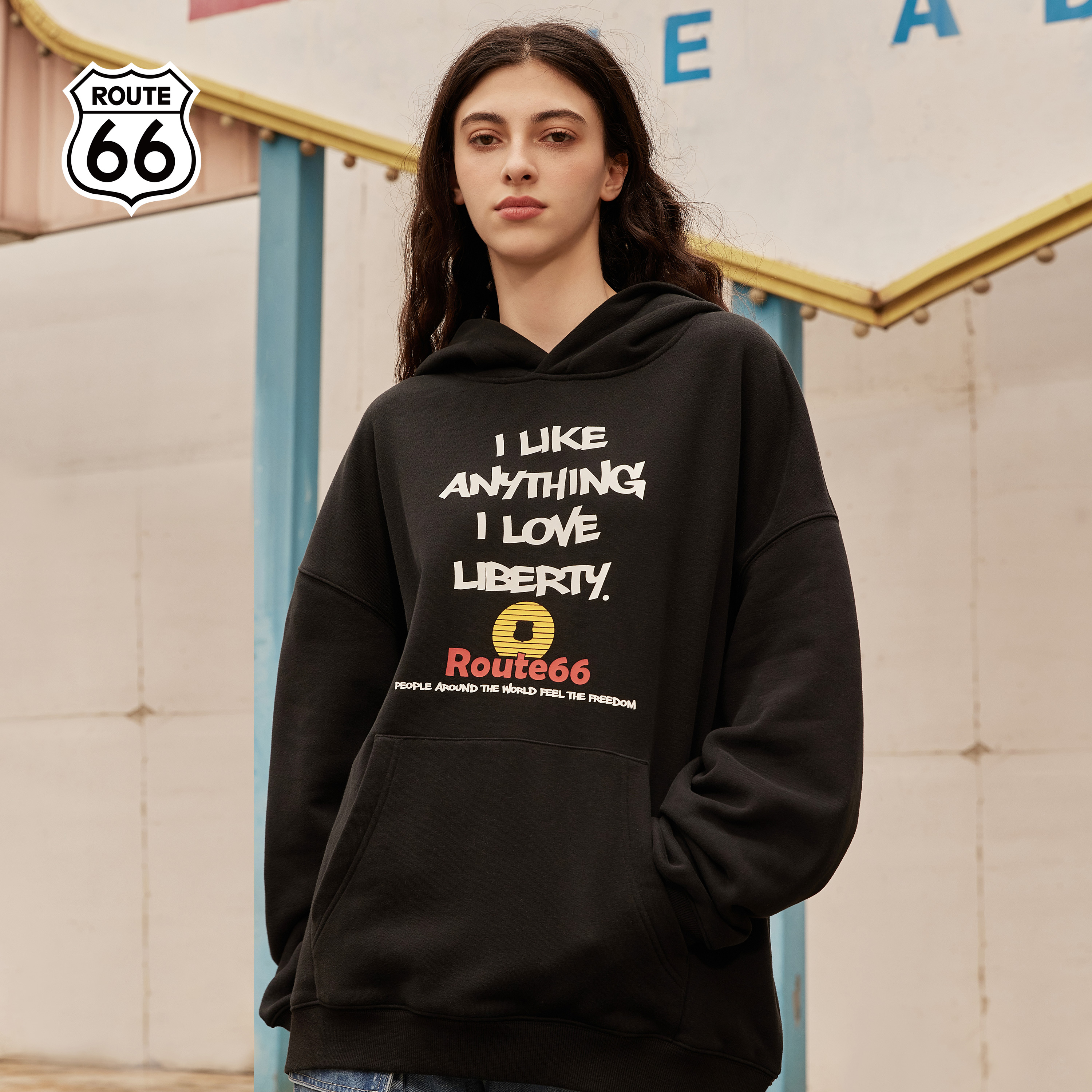 ROUTE66印花套头连帽卫衣