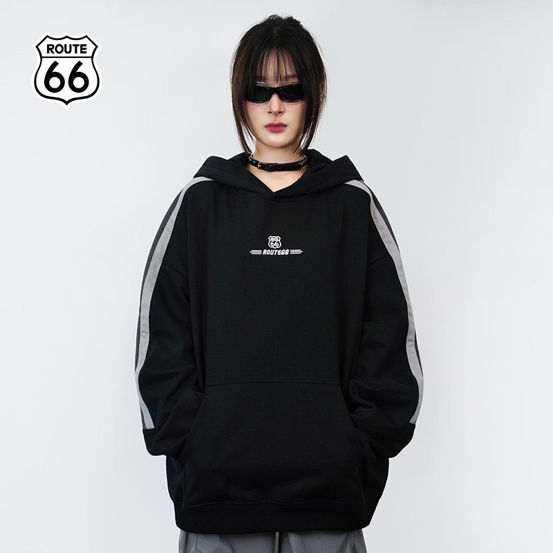 ROUTE66撞色拼接连帽卫衣