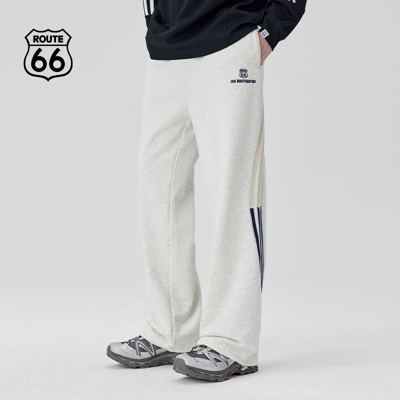 ROUTE66阔腿直筒美式条纹休闲裤