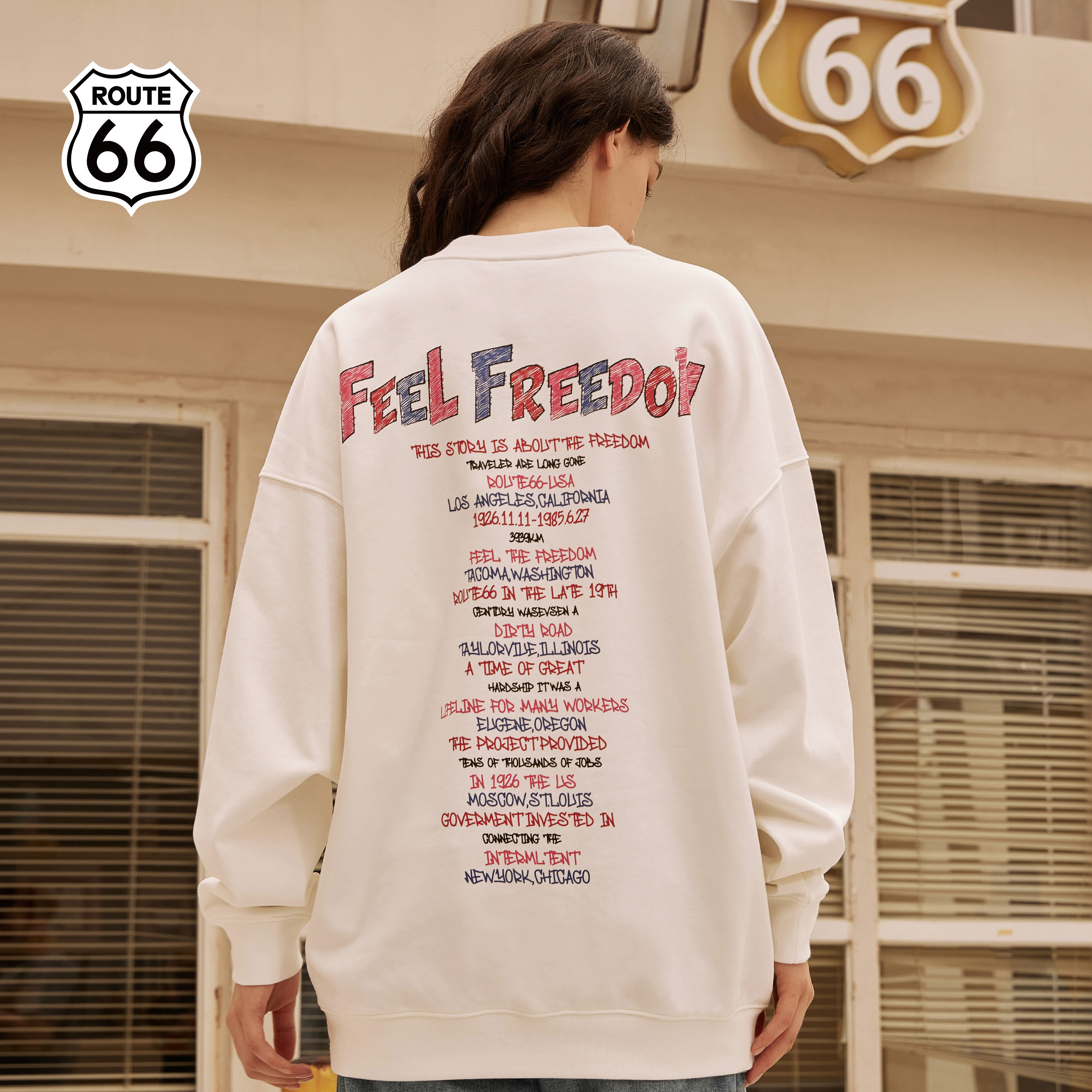 ROUTE66印花宽松圆领卫衣