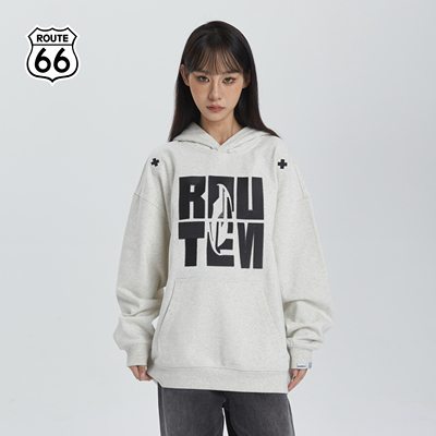 ROUTE66/66号公路美式复古印花休闲宽松舒适连帽套头卫衣