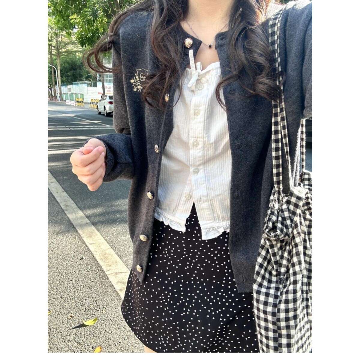 实价#绵羊绒#韩系覆古学院风针织开衫女秋冬灰色开春外搭毛衣外套