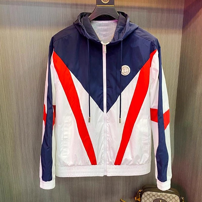 春秋季男士新款撞色拼接连帽夹克