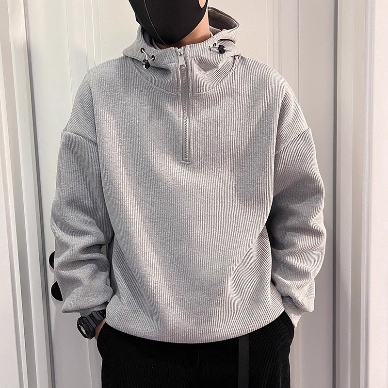 秋冬季潮牌半拉链连帽纯色卫衣男