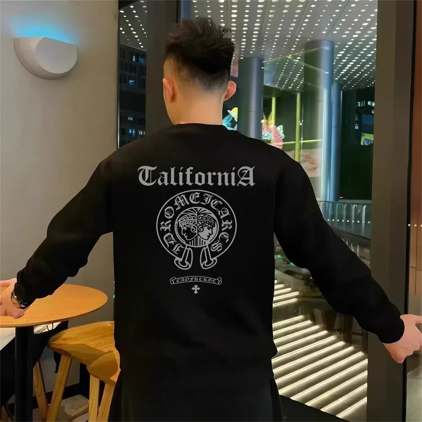 秋冬新款潮牌美式印花圆领卫衣男