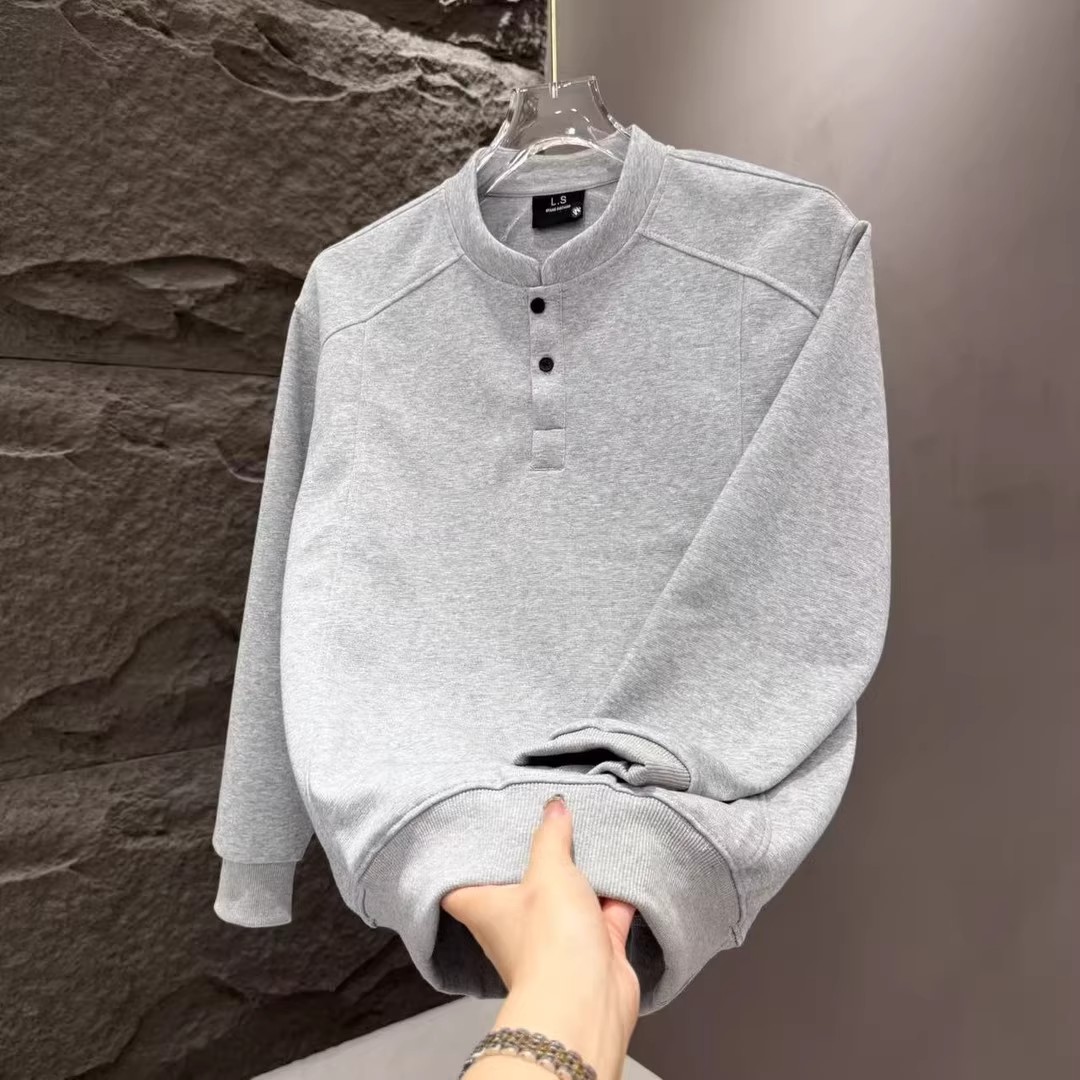 秋季新款男士解构拼接亨利领卫衣