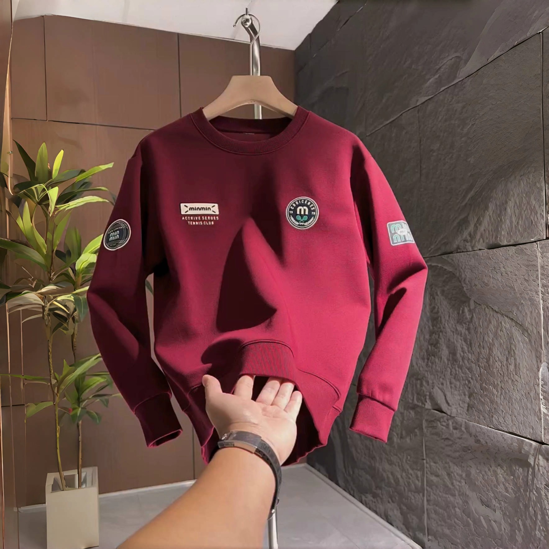 秋季喜暖潮牌字母印花圆领卫衣男