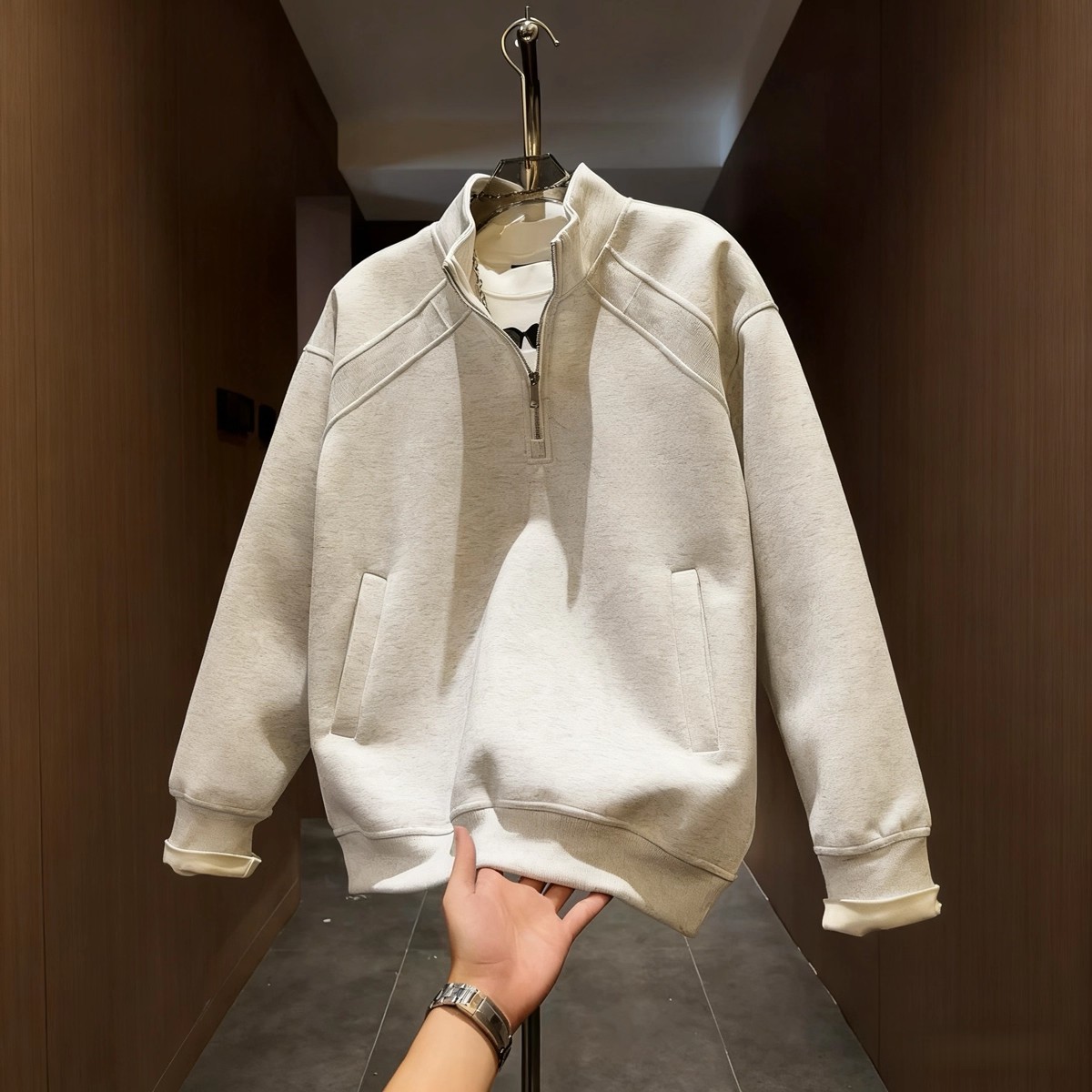 秋冬季新款半拉链拼接立领卫衣男