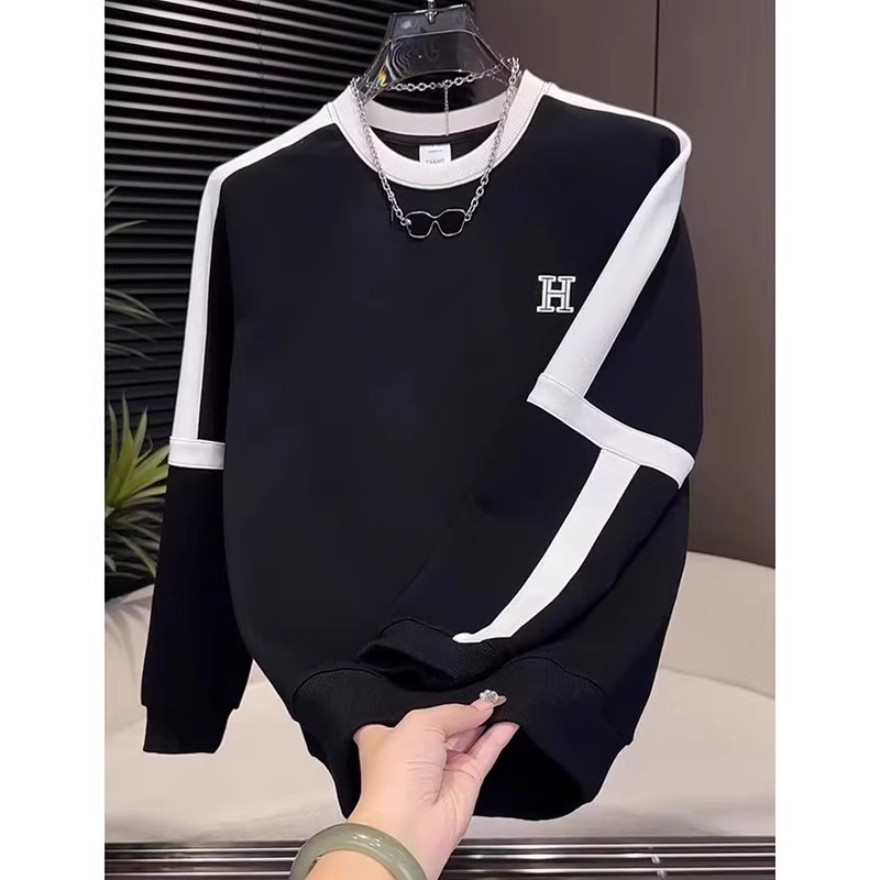 春秋季新款男士撞色拼接圆领卫衣