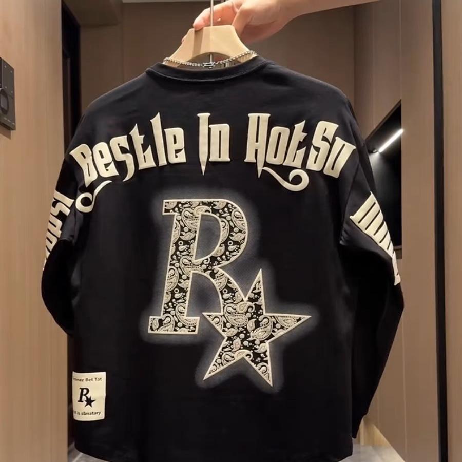 秋季燕尾圆弧卫衣男字母印花上衣