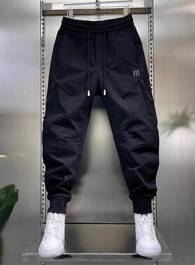 黑色工装裤男春夏季新款哈伦裤男士潮流百搭抽绳松紧腰运动束脚裤