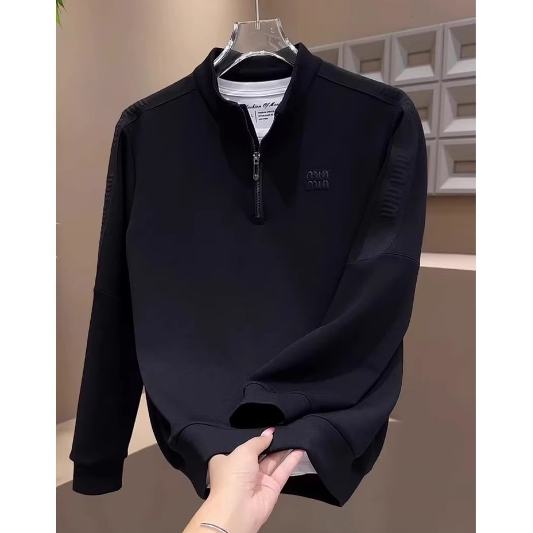秋季男士新款半拉链字母立领卫衣