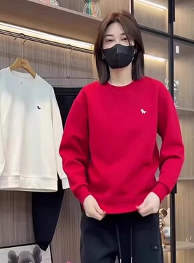 秋冬季新款潮牌百搭小马印花圆领卫衣男士本命年红色简约长袖上衣