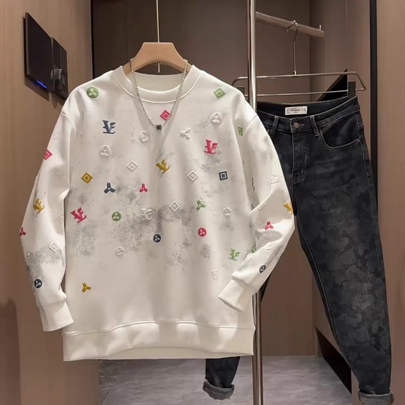 春秋季设计感字母发泡印花卫衣男