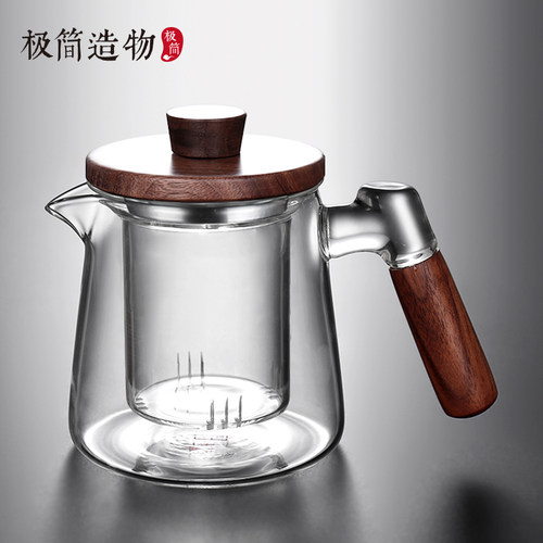 木盖木把耐热高硼硅玻璃泡茶壶