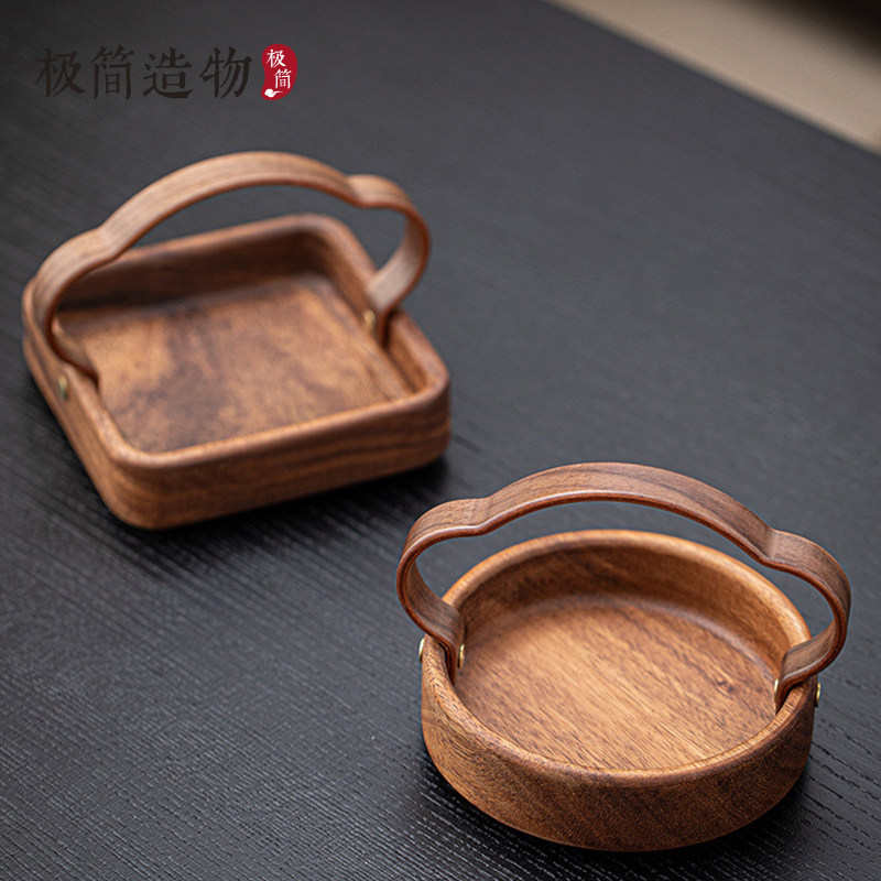 胡桃木手提果篮茶点盘果盘零食盘客厅创意坚果盘子家用实木糖果盒