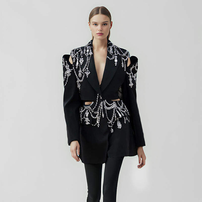 新款欧美时尚重工钉钻小西装2025秋季轻奢风气质高级感西服外套女