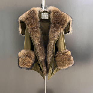 派克服大衣女中长款2024冬天使之翼羽绒内胆狐狸毛领外套皮草长袖