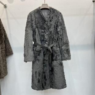 女皮草皮毛一体圆领 海宁2024羊羔毛真皮大衣长款 新款 毛外套女冬季